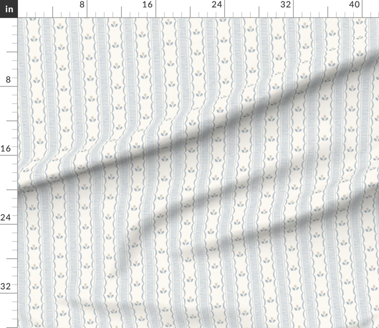 Cottagecore Floral Farmhouse Stripe Scallop Country Rustic Grandmillennial Cottage Vintage Floral Feminine Girly Blue Lines Tulip Spring Custom Printed Fabric by Spoonflower Various Fabrics by the Yard or Fat Quarter